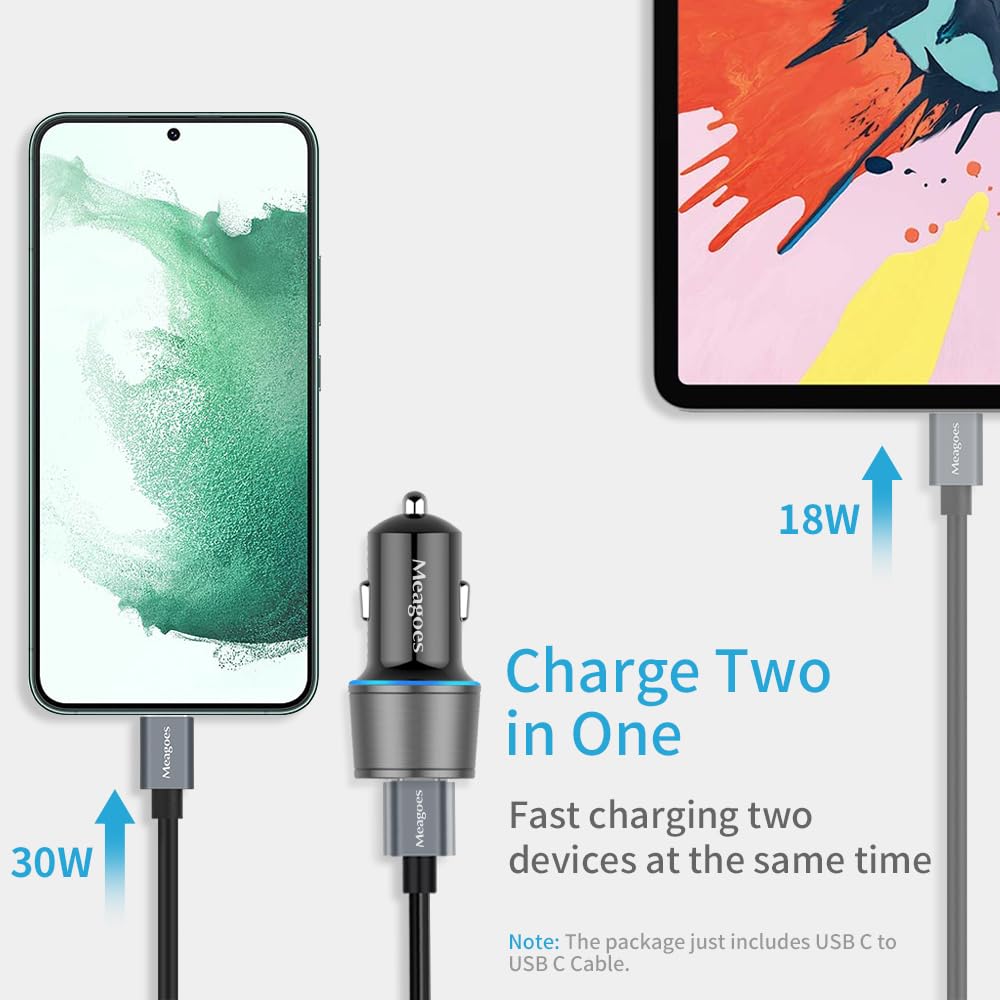 Meagoes Usb C Car Charger, 48W 2-Port Fast Charging Adapter With Pd&Qc3.0 Compatible For Iphone 16/15 Pro Max/Samsung Galaxy S24