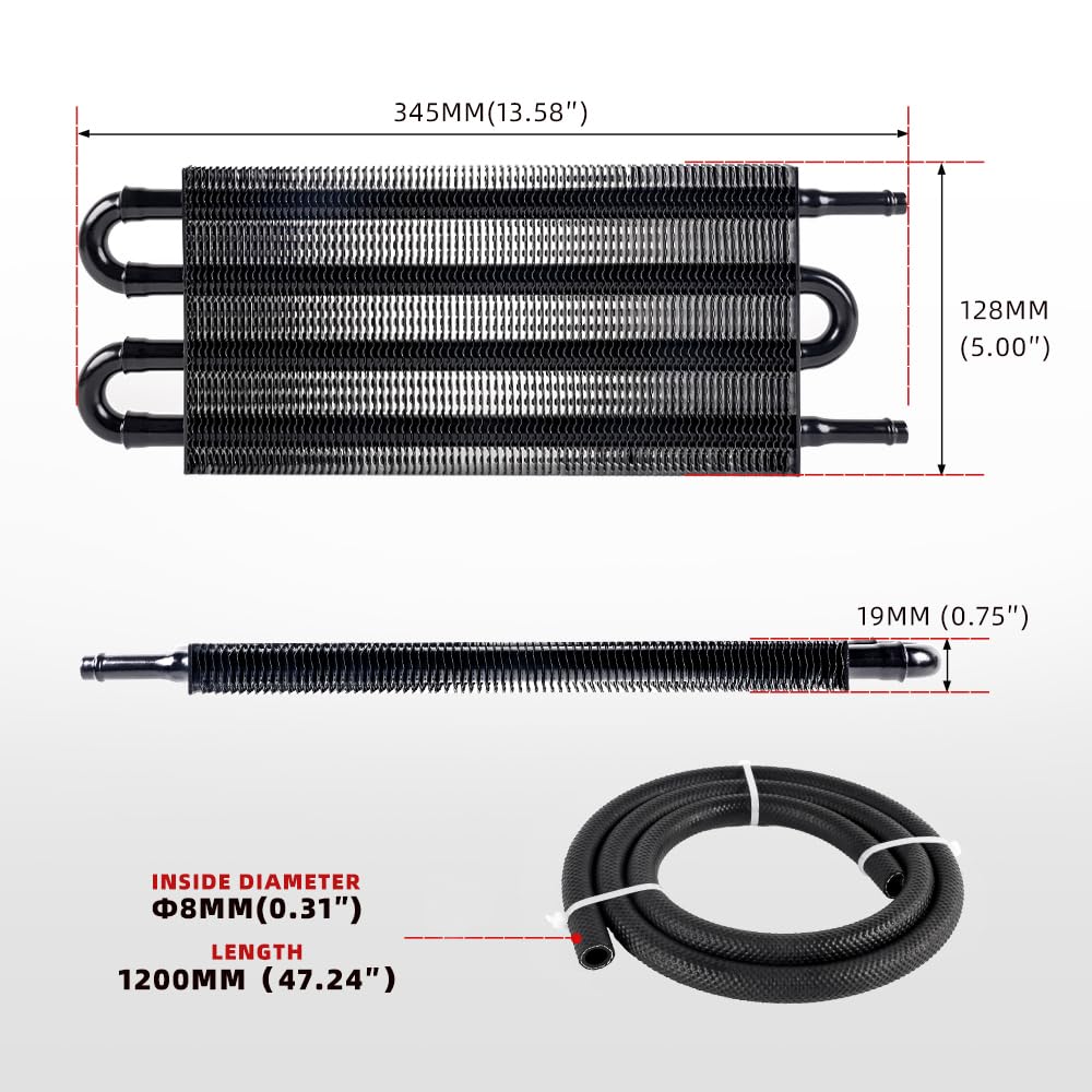 Bartoo Universal 5/16'' Transmission Oil Cooler Kit, Aluminium Alloy 4 Pass Tube And Fin Oil Cooler Kit(Black)