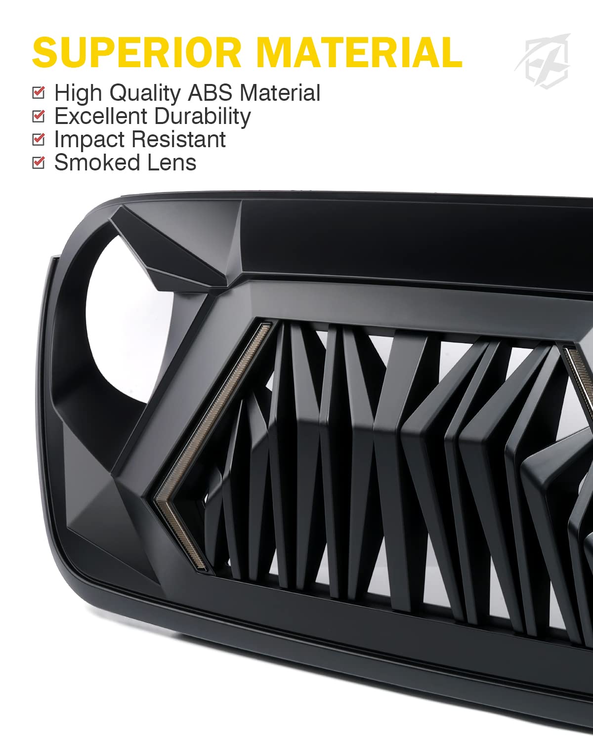 Xprite Front Grill Replacement Compatible With 2018-2025 Jeep Wrangler Jl Jlu & 2020+ Gladiator Jt, Matte Black Shark Grille W/R