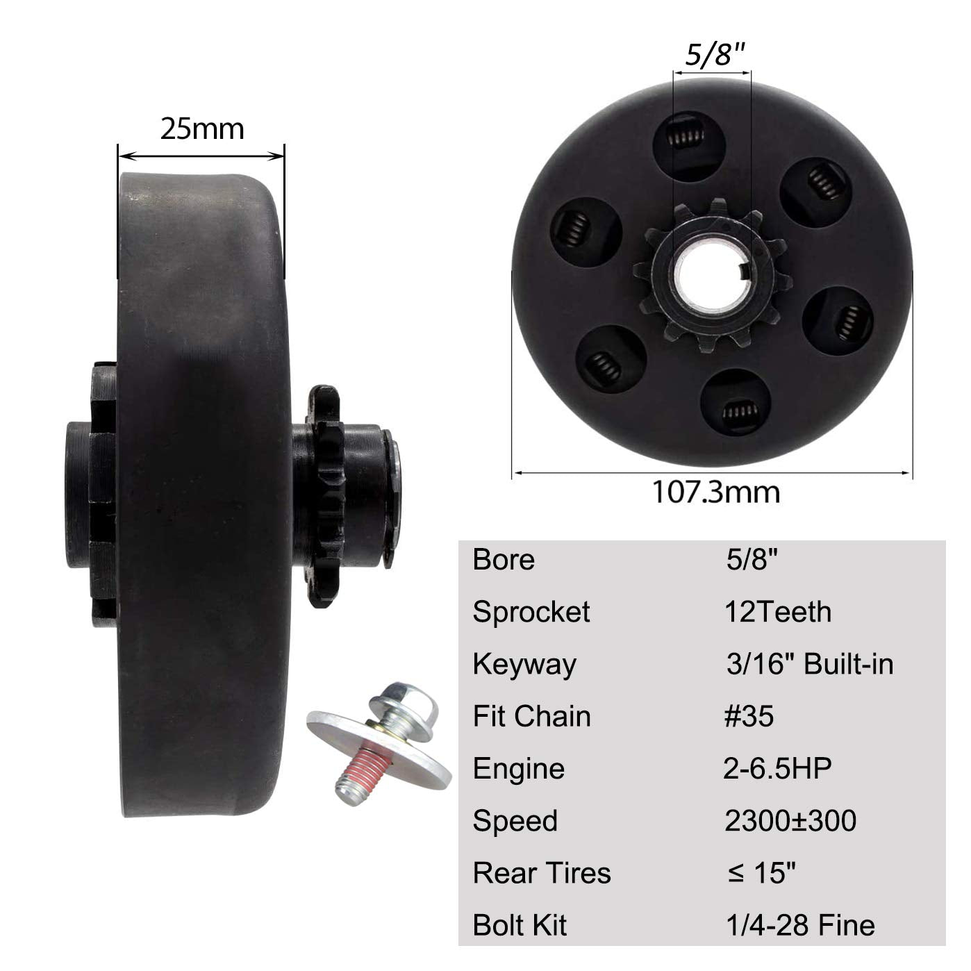 Fdj Centrifugal Clutch 5/8 Bore 12 Tooth Go Kart Clutch For 35 Chain 2.8Hp And 97Cc Engines