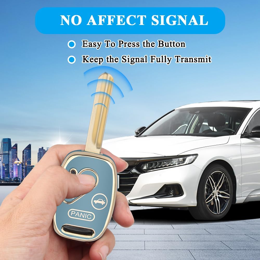 MILD EAST Honda Key Fob Cover, 4 Button Smart Remote Case, Blue, High Quality TPU & Leather Keychain, Fits Accord, Civic, Pilot, CRV, Odyssey