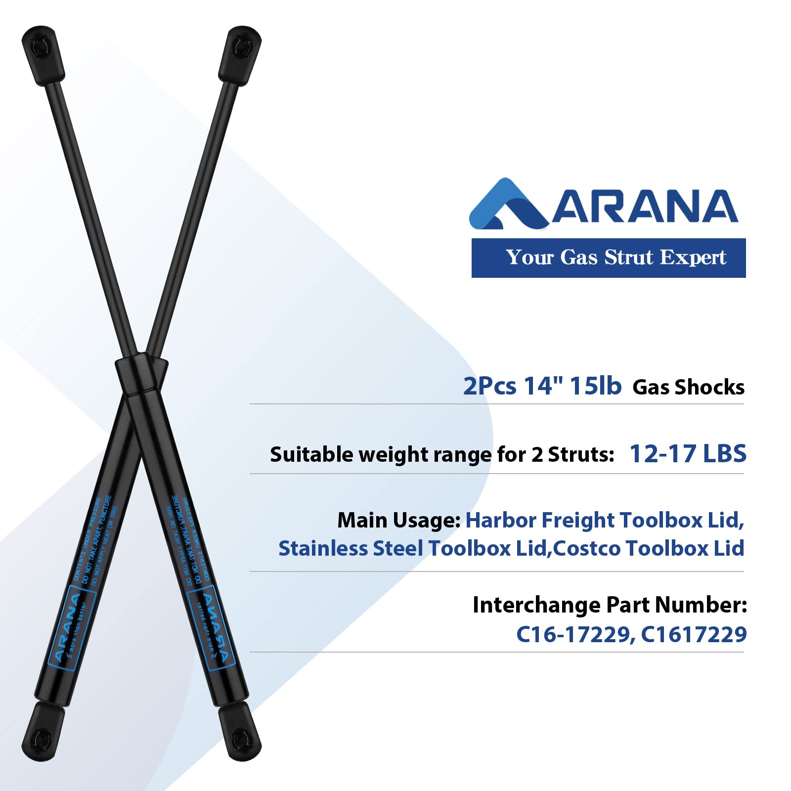 Arana Sx140P15 Lt08-05B 14 Inch Gas Struts 15Lb/67N,14 ' ' Shocks,14 Inch Lift Support For Costco Us General Truck Tool Box Lid