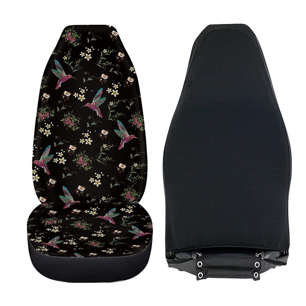 TOADDMOS Floral Hummingbird Seat Covers for Car, Universal Stretchy Cars Front Seat Protectors Cover, Women Car Accessories Deco