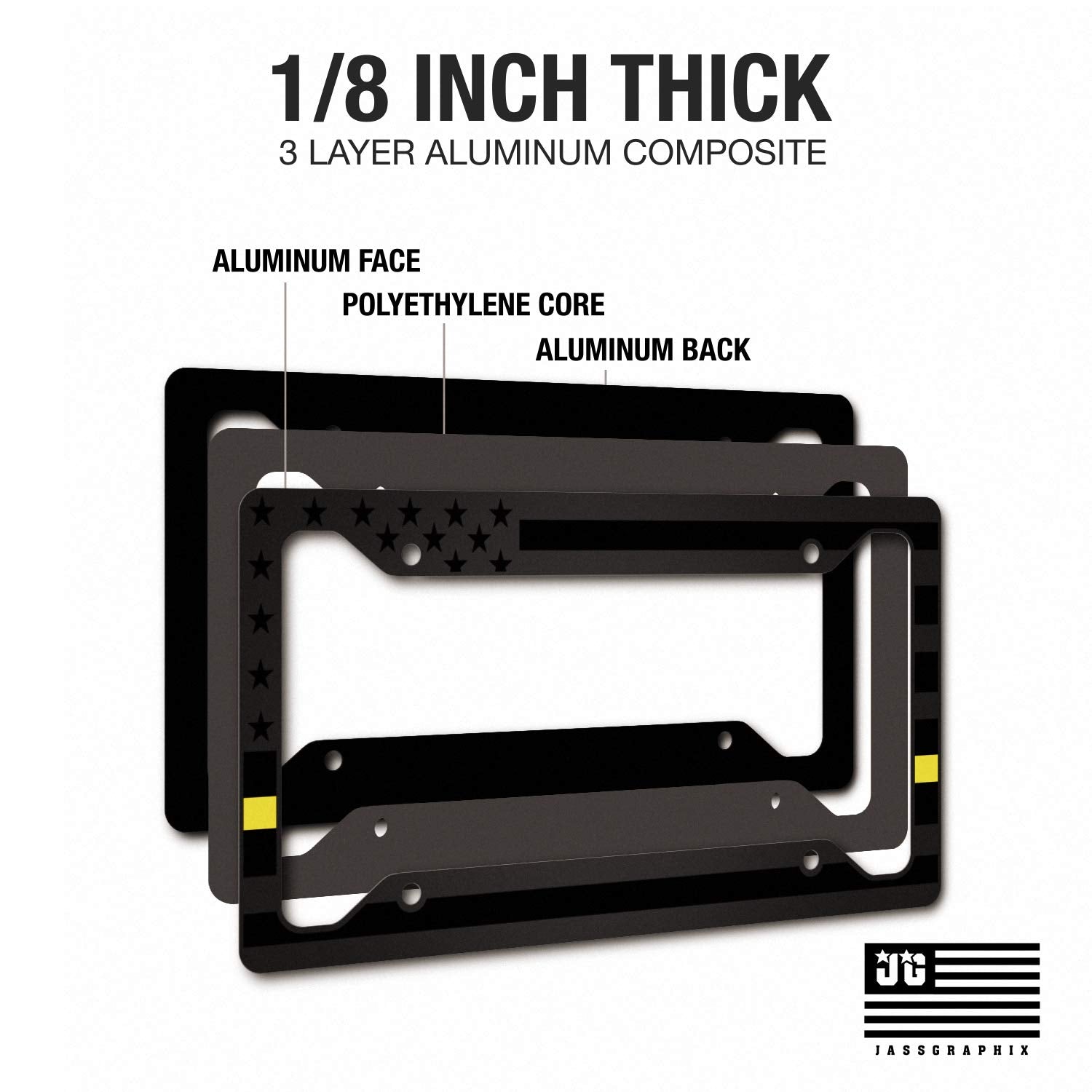 American Flag License Plate Frame - Thin Yellow Line- Car Tag Frame -Yellow On Black Dispatchers Security Loss Prevention Tow Truck Drivers