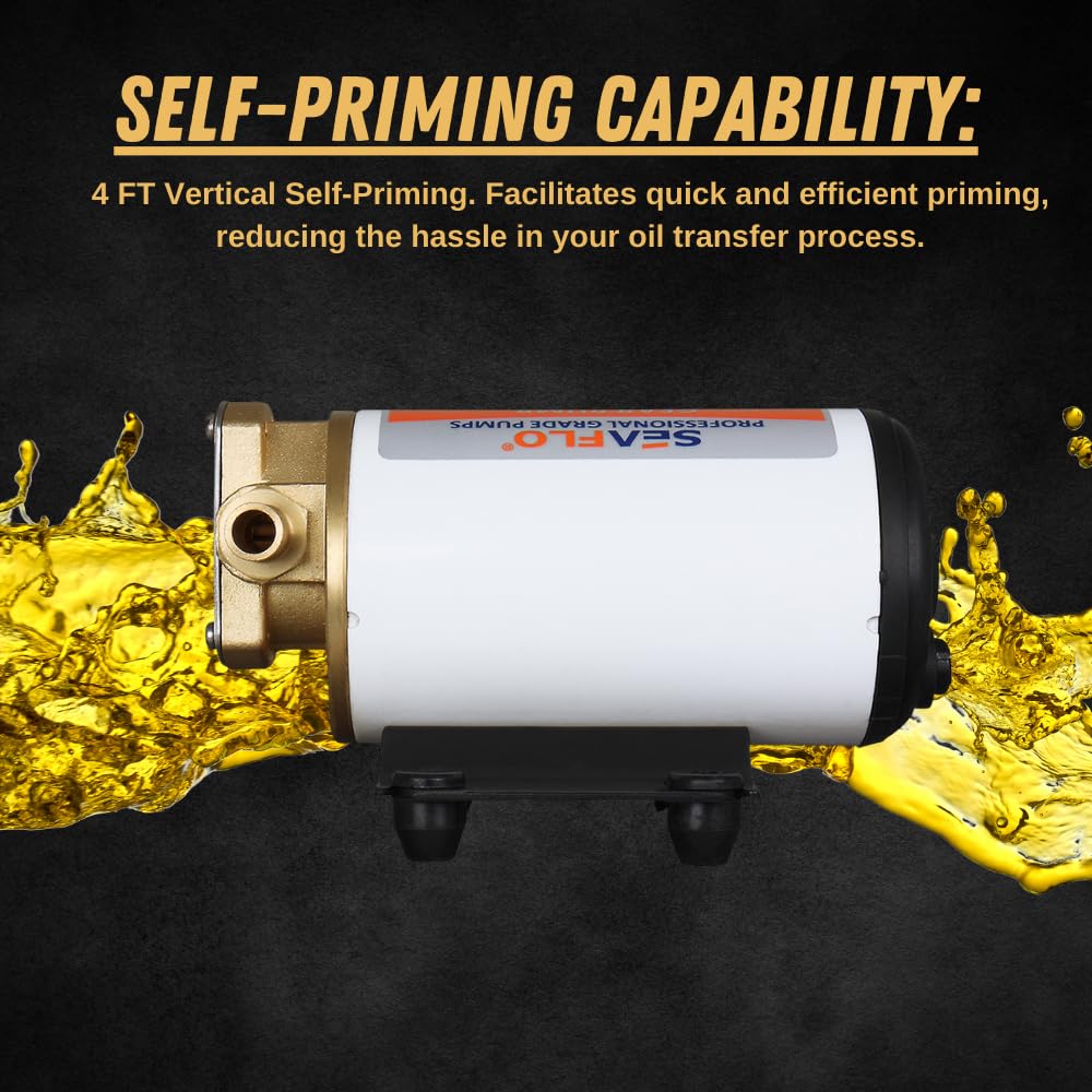 SEAFLO 24v Self Priming Impeller Gear Pump 3.2 GPM/ 18.0 LPM for Diesel Lubricants Machinery Fuel Scavenge Oil Transfer