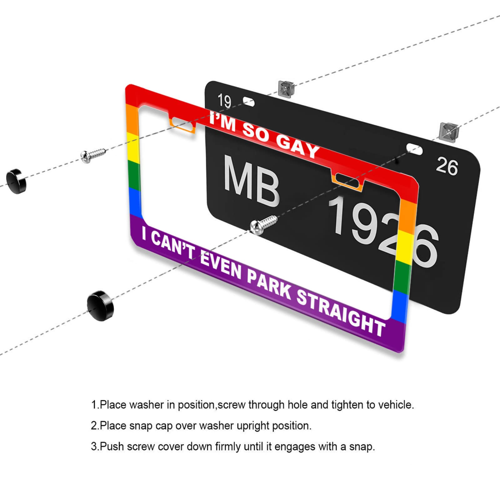 NEWCOCO Stainless Steel Gay License Plate Frame 12x6 Inch, Rustproof, "I'm So Gay I Can't Even Park Straight"