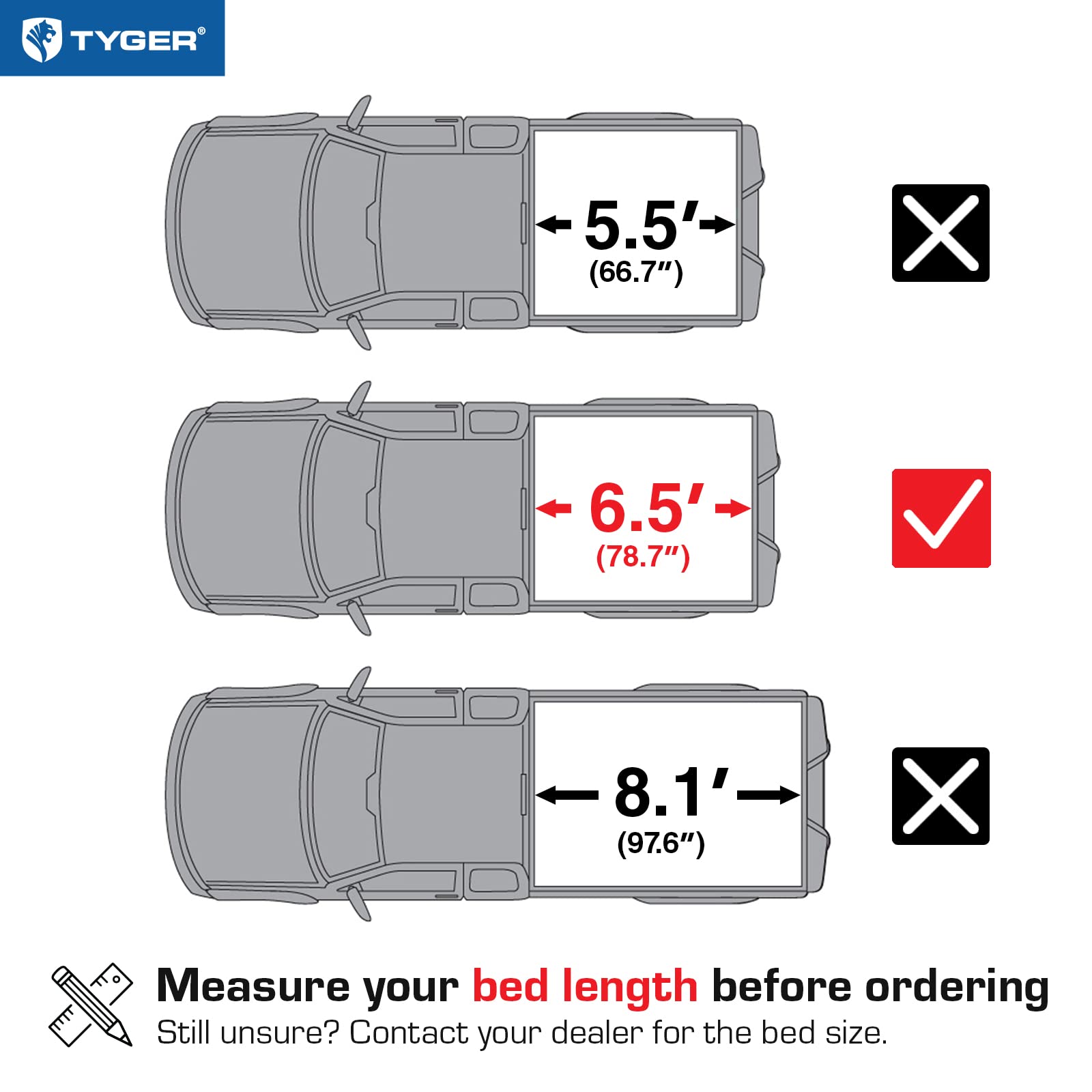 Tyger Auto T3 Soft Tri-Fold Truck Bed Tonneau Cover Compatible with 2007-2013 Toyota Tundra | Fleetside 6.5' Bed (78'') | TG-BC3