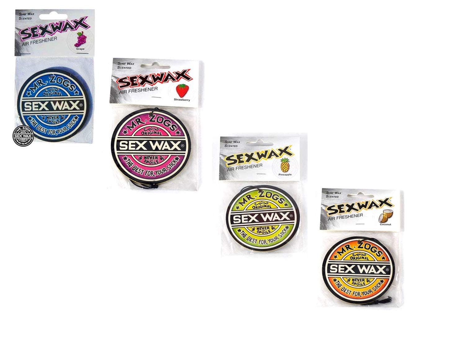Sex Wax Mr. Zoggs Air Freshener 4-Pack - Coconut, Grape, Pineapple, Strawberry