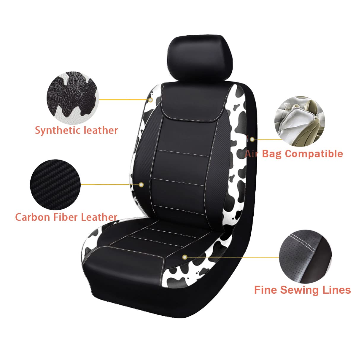 Flying Banner Car Seat Covers Protects Water Proof Faux Leather Carbon Fiber Fronts Cow Black