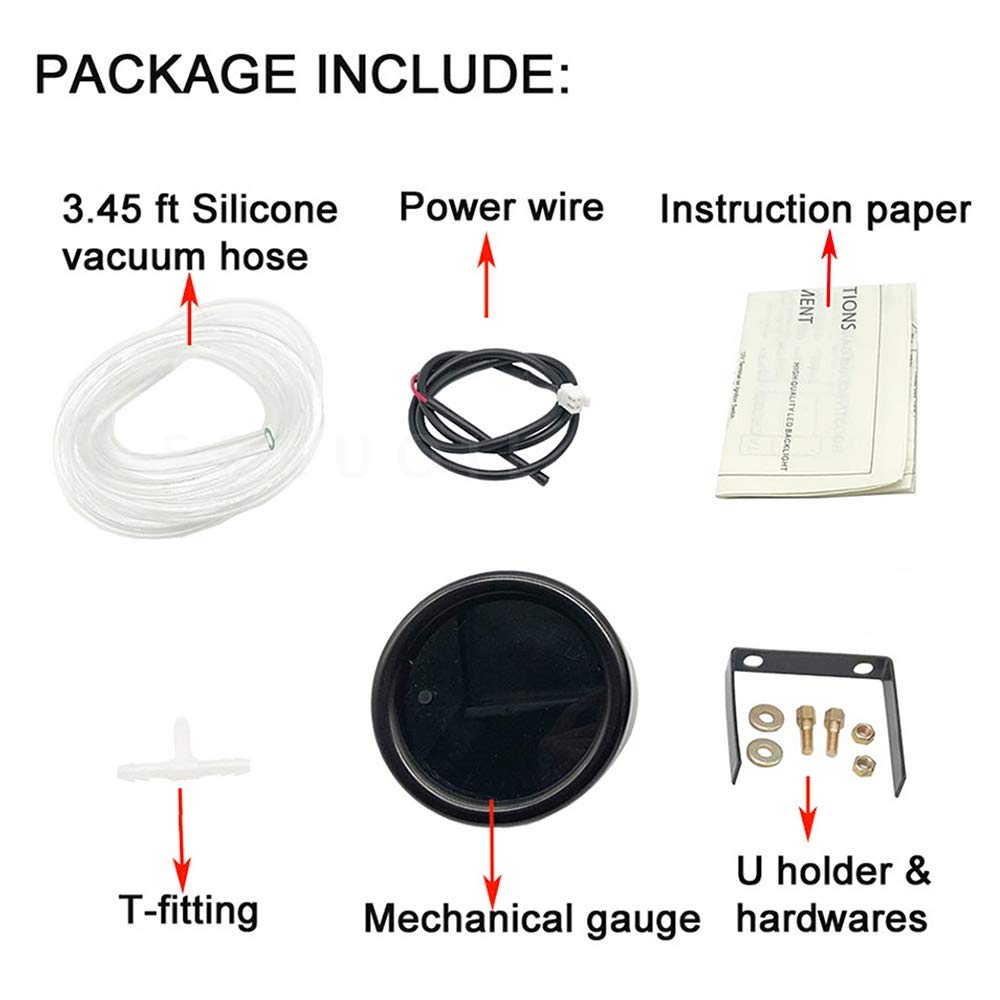 Black 52Mm 2'' Turbo Boost Gauge 0-30 Psi Pressure Vacuum Turbo Meter With 7 Color Tinted (Without Gauge Cup)