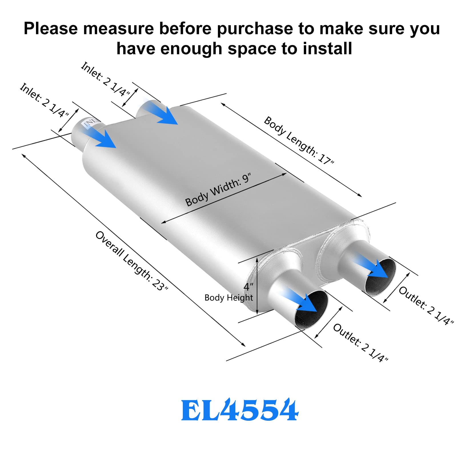 Universal Exhaust Muffler With Aggressive Sound, Anti-Corrosive Muffler, Chamber Performance Mufflers For Cars, Trucks(2.25'' Du