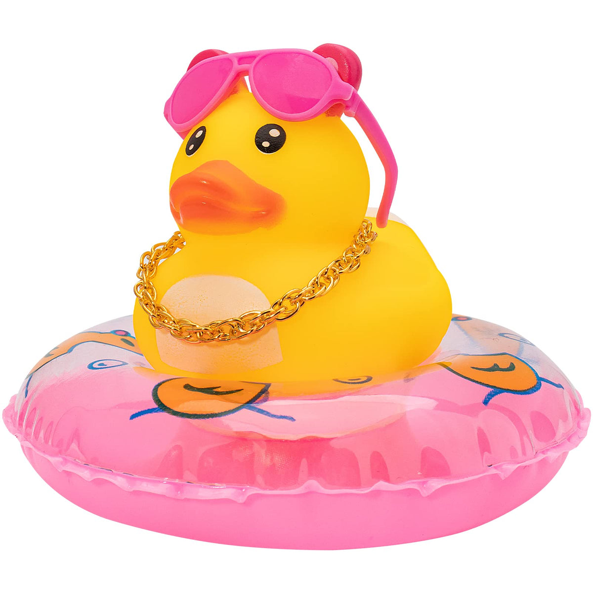 Wonuu Car Rubber Duck Decoration - Dashboard Ornament with Mini Swim Ring Necklace and Sunglasses