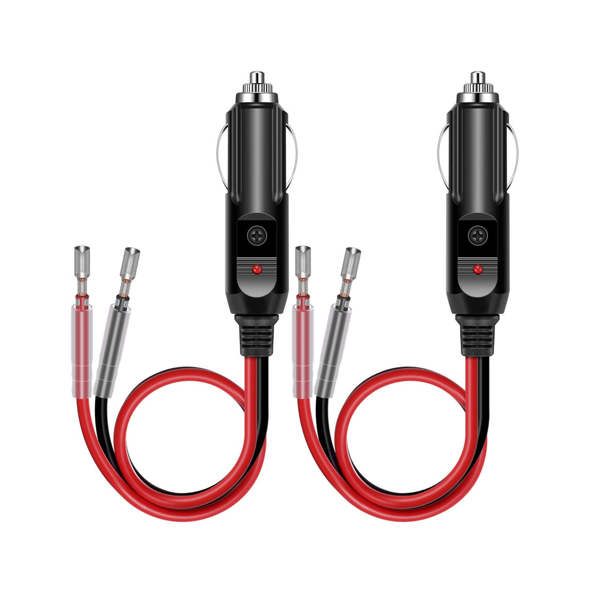 Yonhan Cigarette Lighter Male Plug 12V Fused Replacement 2 Pack, Male Cigarette Lighter Plug Adapter With Leads & Led Light, 12V