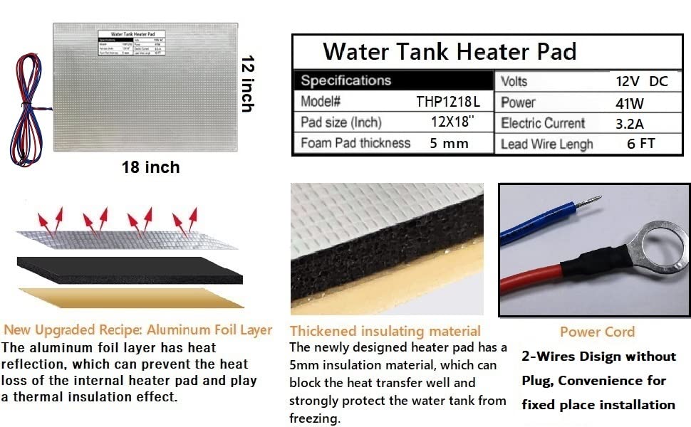 H&G Lifestyles Rv Holding Tank Heater Pad Use With Up To 50 Gallons Fresh Water 12V 12' X 18' Holding Tank Heating Pad With Constant Temperature Heating Plate (Pack Of 2)