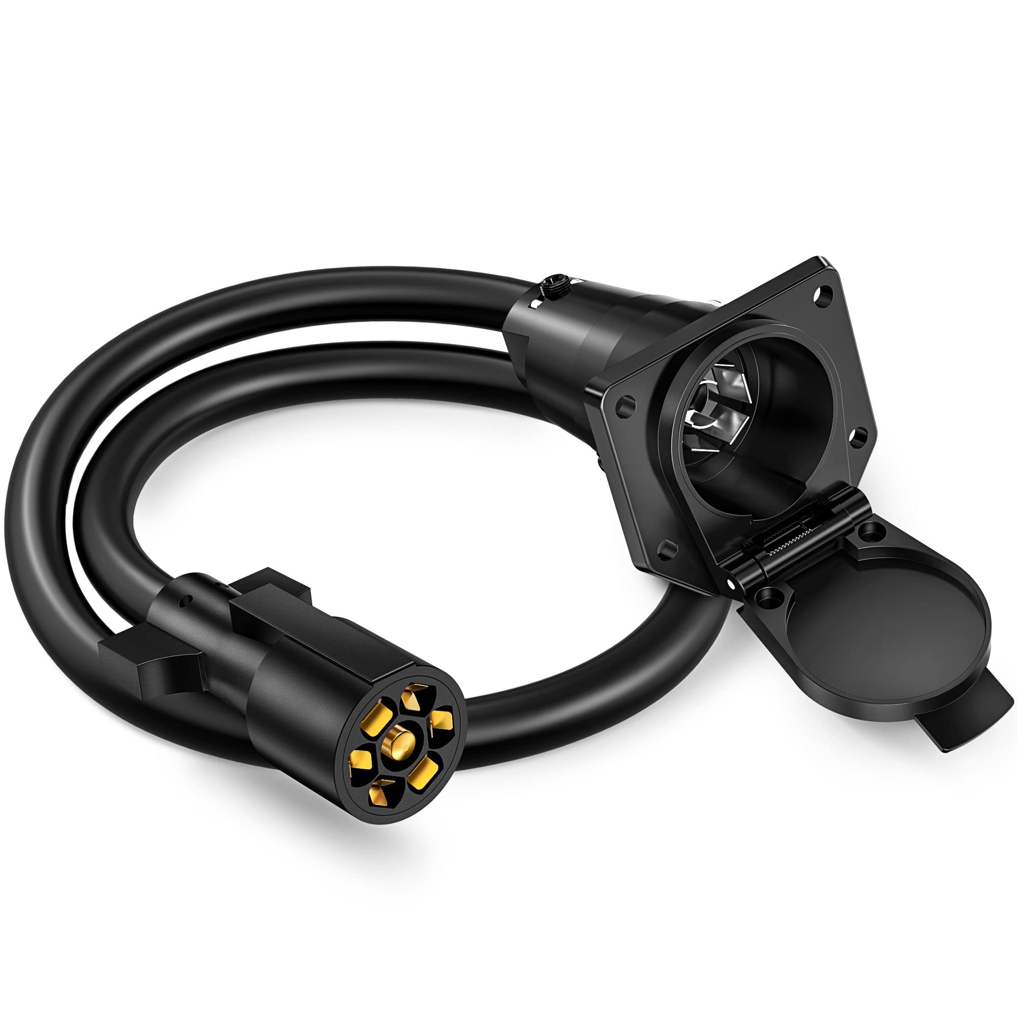 MICTUNING 7 Way Trailer Plug Socket Extension Cable 7 Blade Trailer Wiring Connector Cord Wire 3ft 10 14 AWG