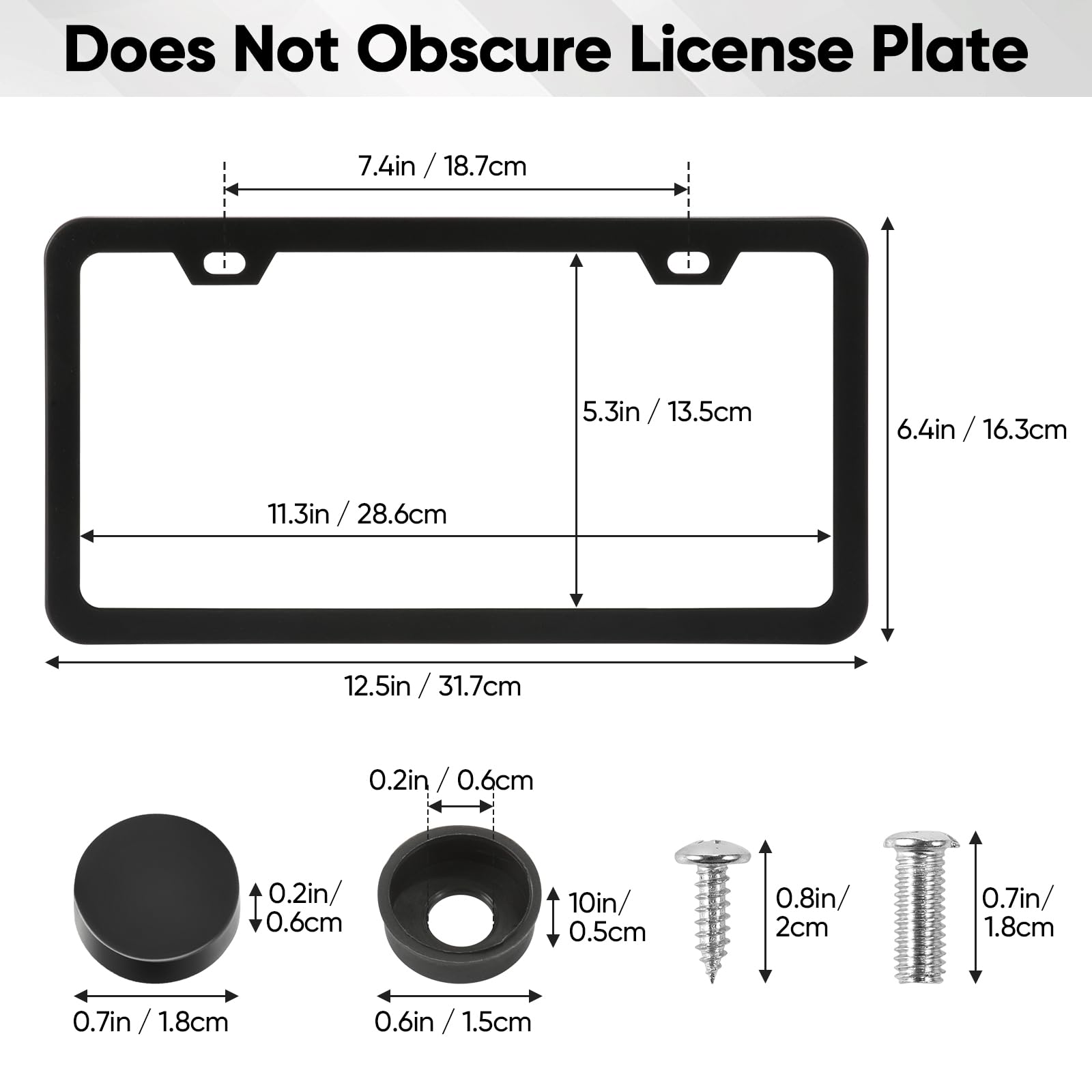 2 Pack License Plate Frames, 2 Holes Matte Black License Plate Frame,Aluminum License Plate Holder With Free Screws Fasteners Ca