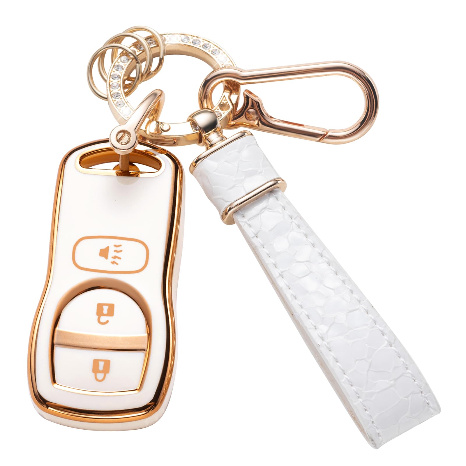 Cacarlike For Nissan Key Fob Cover With Nissan Keychain, Car Key Fob Case Compatible With Nissan Altima Maxima 350Z Armada Quest