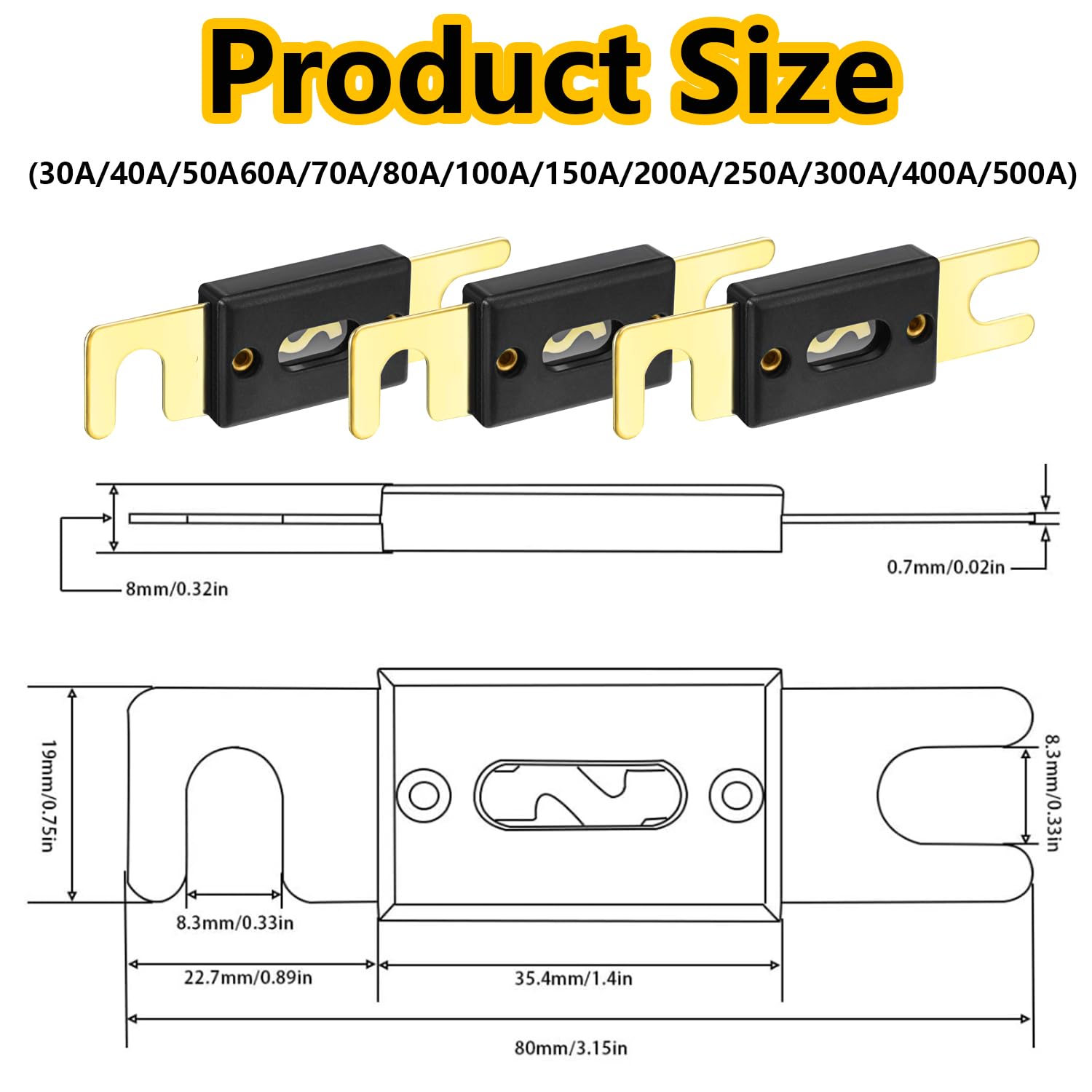 Smseace 6Pack 30Amp/30A Anl Fuse Compatible With 12V & 24V Systems For Audio Marine Vehicle Video System Gold-Plated Anl Fuses