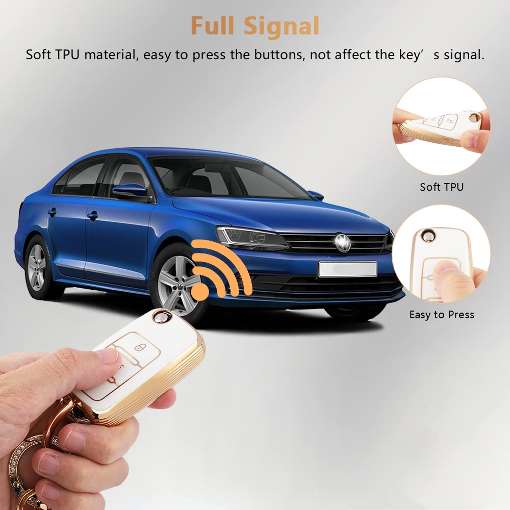 Pifoog Key Fob Cover For Volkswagen Vw 3 Button White Gold Tpu Soft Car Keys Shell Case Glitter Keychain Protector For Vw Beetle