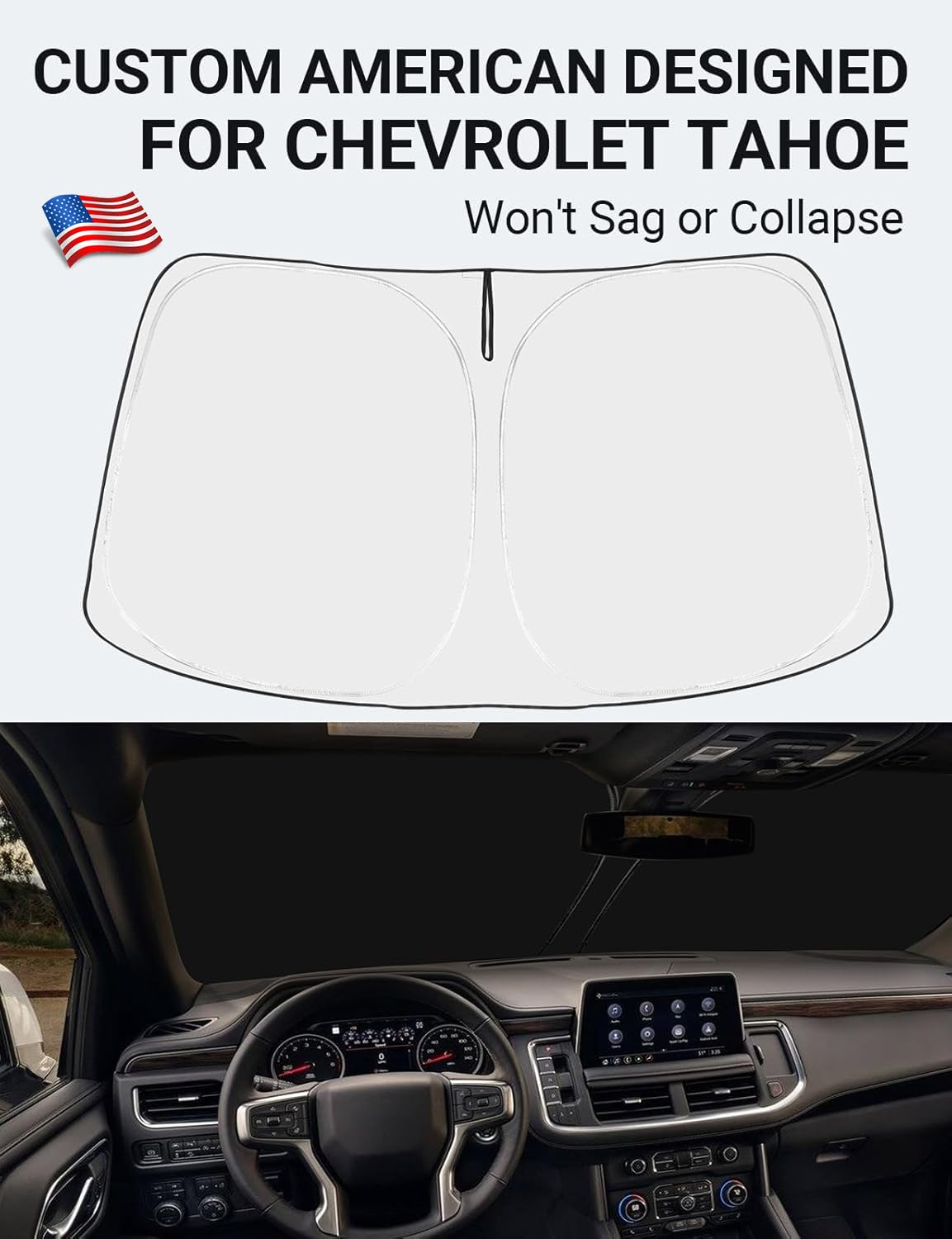 Proadsy Front Windshield Sun Shade Foldable Sunshade Protector Custom Fit 2025 2024 2023 2022 2021 Chevrolet Tahoe Z71, Premier, High Country, Rst, Lt, Ls Accessories 2025 Upgrade