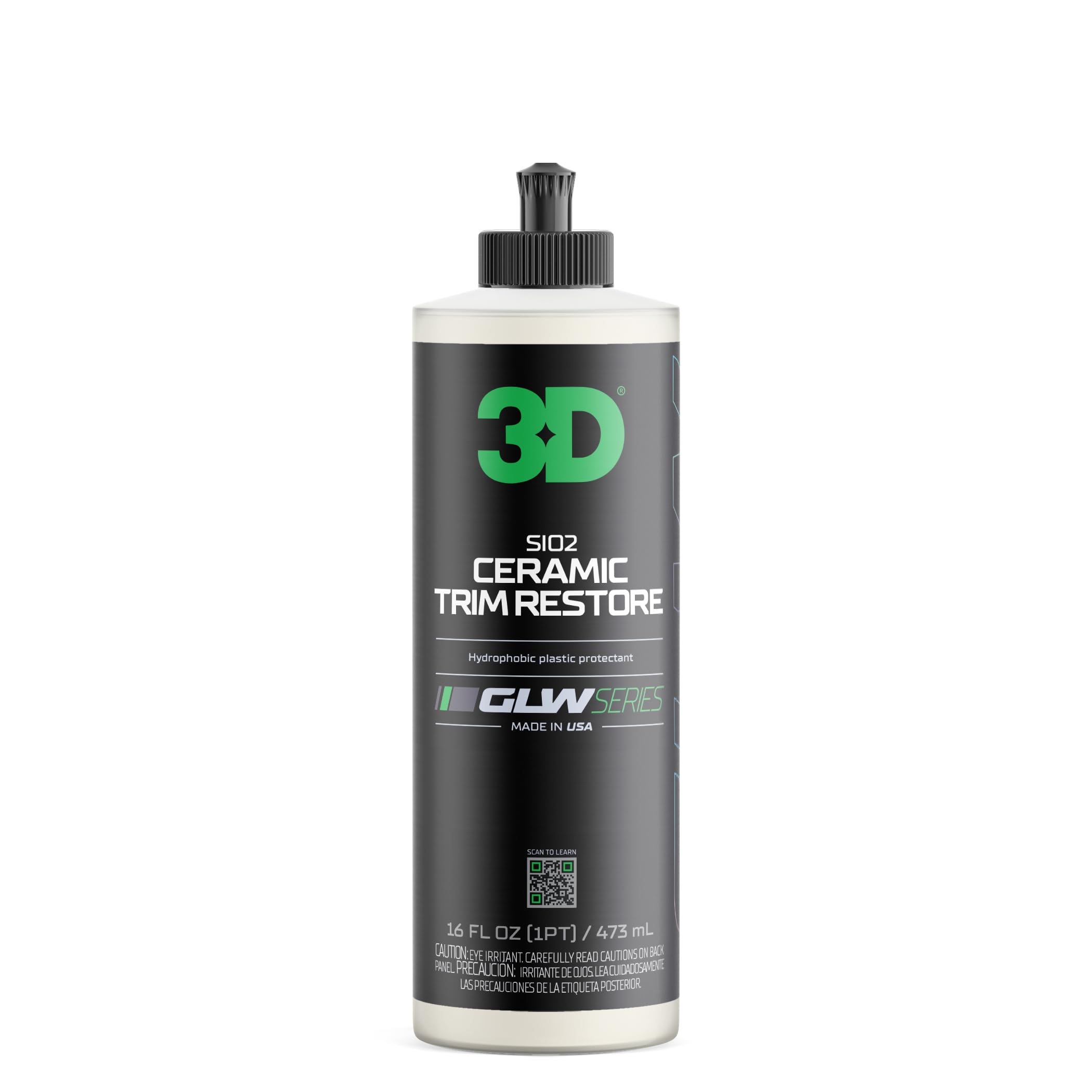 3D Sio2 Ceramic Trim Restore, Glw Series | Ultimate Hydrophobic Trim Reviver | Sio2 Infused Restoring, Shining, & Protecting | Restores Black Plastic & Vinyl | Diy Car Detailing | 16 Oz