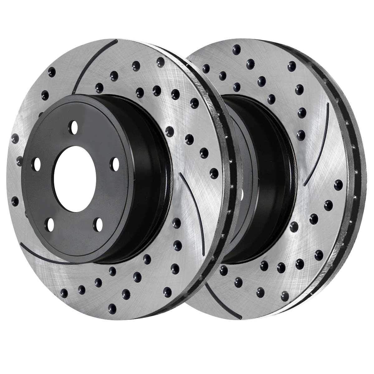 Autoshack Front Drilled Slotted Brake Kit Rotors Black And Ceramic Pads Pair Of 2 Driver And Passenger Side Replacement For Dodge Grand Caravan Journey Chrysler Town & Country Fwd Scdpr63053630531273