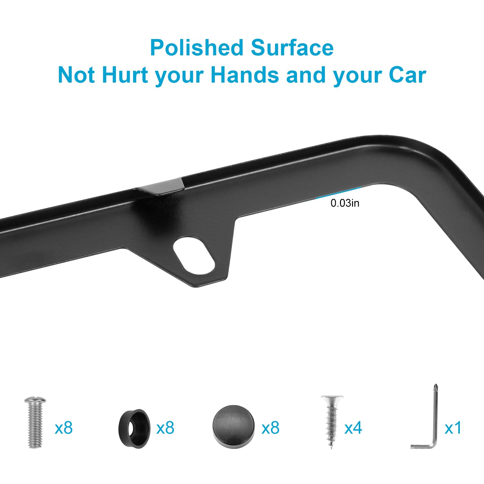 Zszt License Plate Frames Black, 2Pcs 4 Holes License Plate Holders, Stainless Steel License Plate Frame, Car License Plate Cove