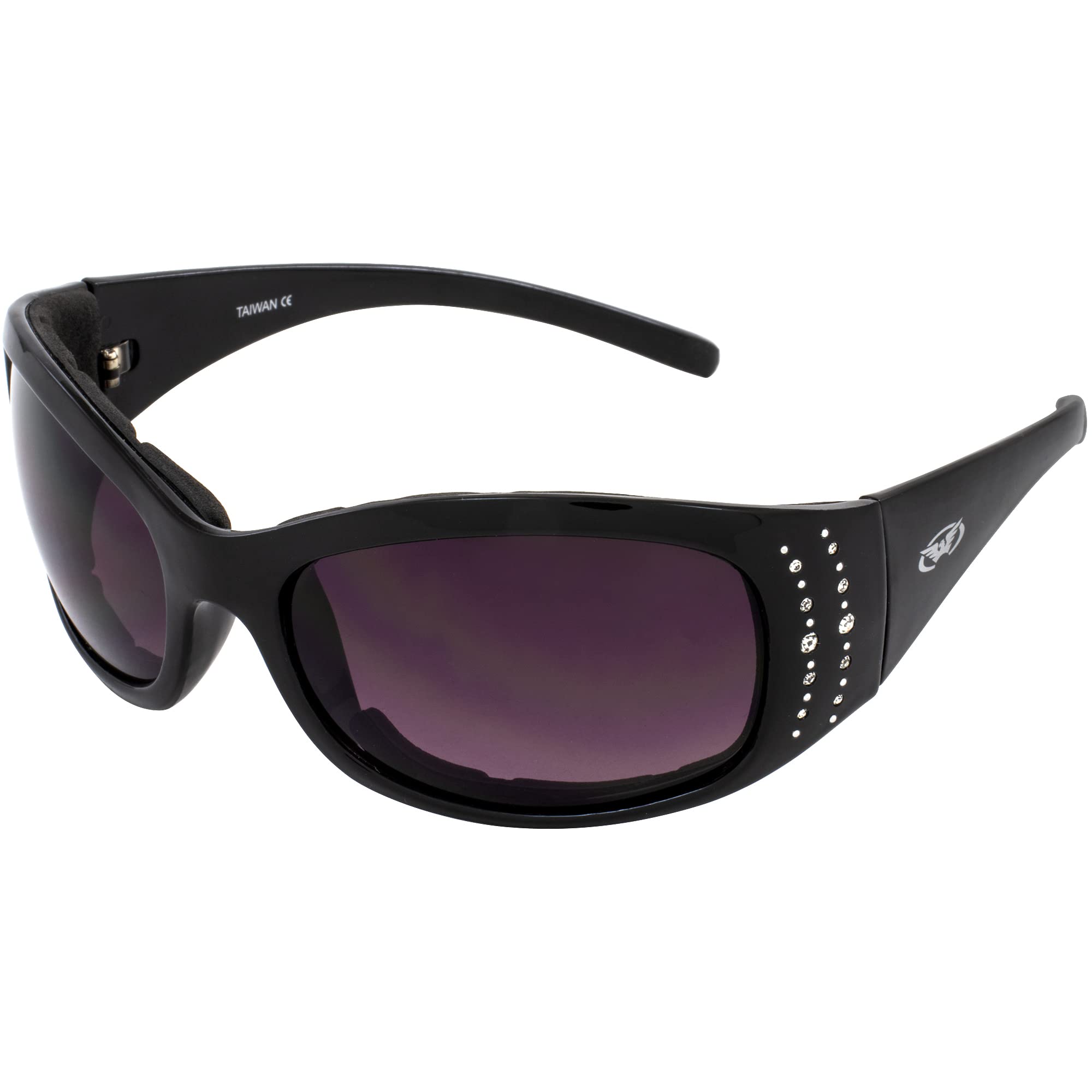 Global Vision Eyewear Marilyn 2 Plus Motorcycle Glasses For Women Black Frame Bling-Ed Out With Rhinestones (Smoke)