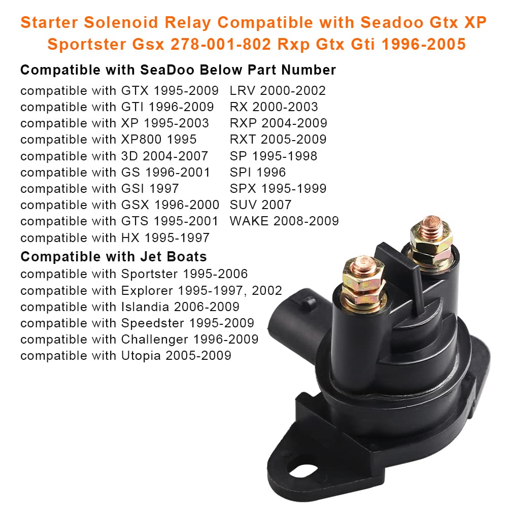 Waterwich Starter Solenoid Relay Compatible With Seadoo Gtx Xp Sportster Gsx 278-001-802 Rxp Gtx Gti Explorer Islandia Speedster Replacement For 278001802 278003012 Starter Relay