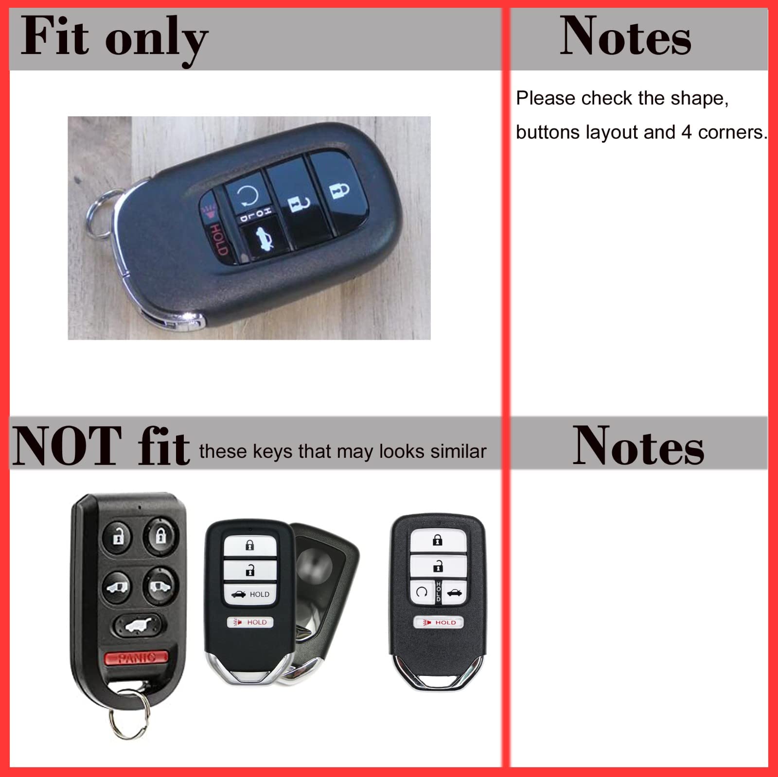 Leather Key Cover + Keychain + Hook Compatible With 2022 To 2025 Honda Civic Accord Cr-V Hr-V V Pilot Si Ex Ex-L Touring