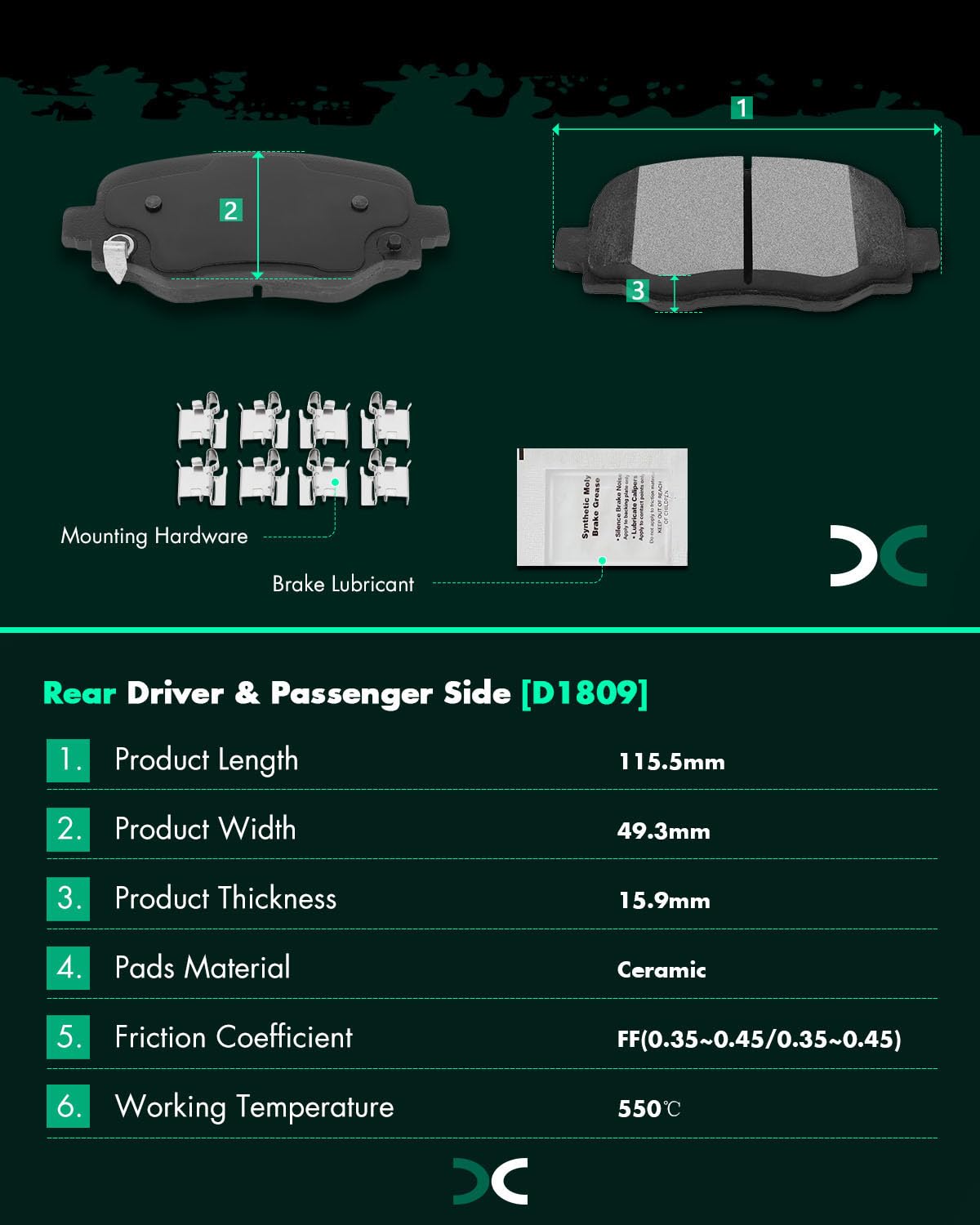 Scitoo D1811 D1809 Front Rear Ceramic Brake Pads Sets Fit For Fiat 500X 2016-2018,For Jeep Compass 2016-2020,For Jeep Renegade 2