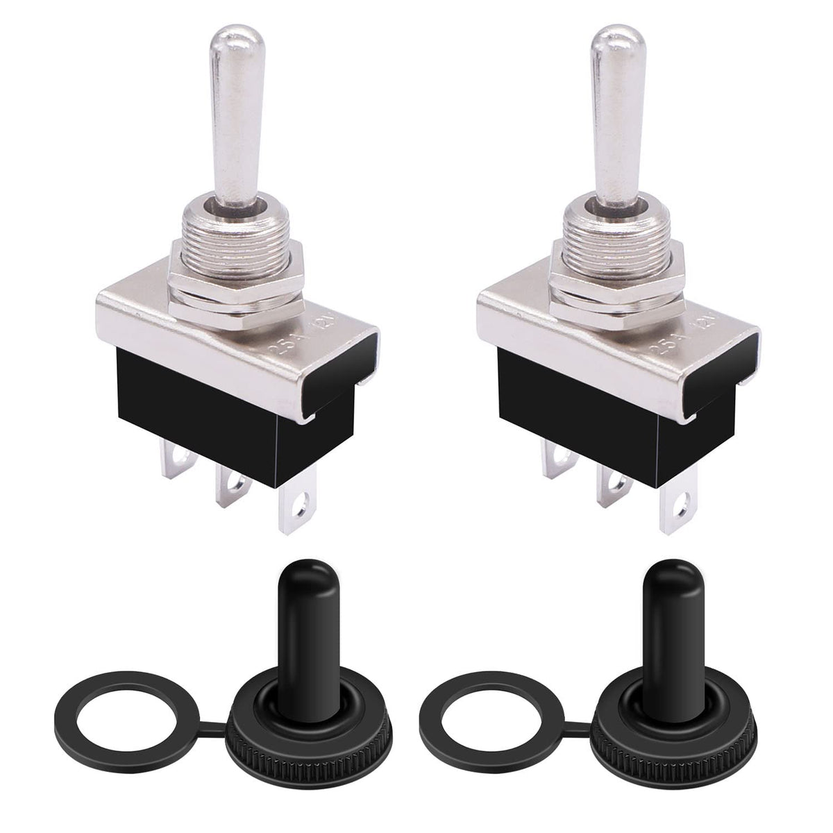 weideer 2Pcs Momentary Toggle Switch 12V 25A SPDT (ON)/Off/(ON) 3 pin 3 Position Waterproof Toggle Switch with Waterproof Cover 