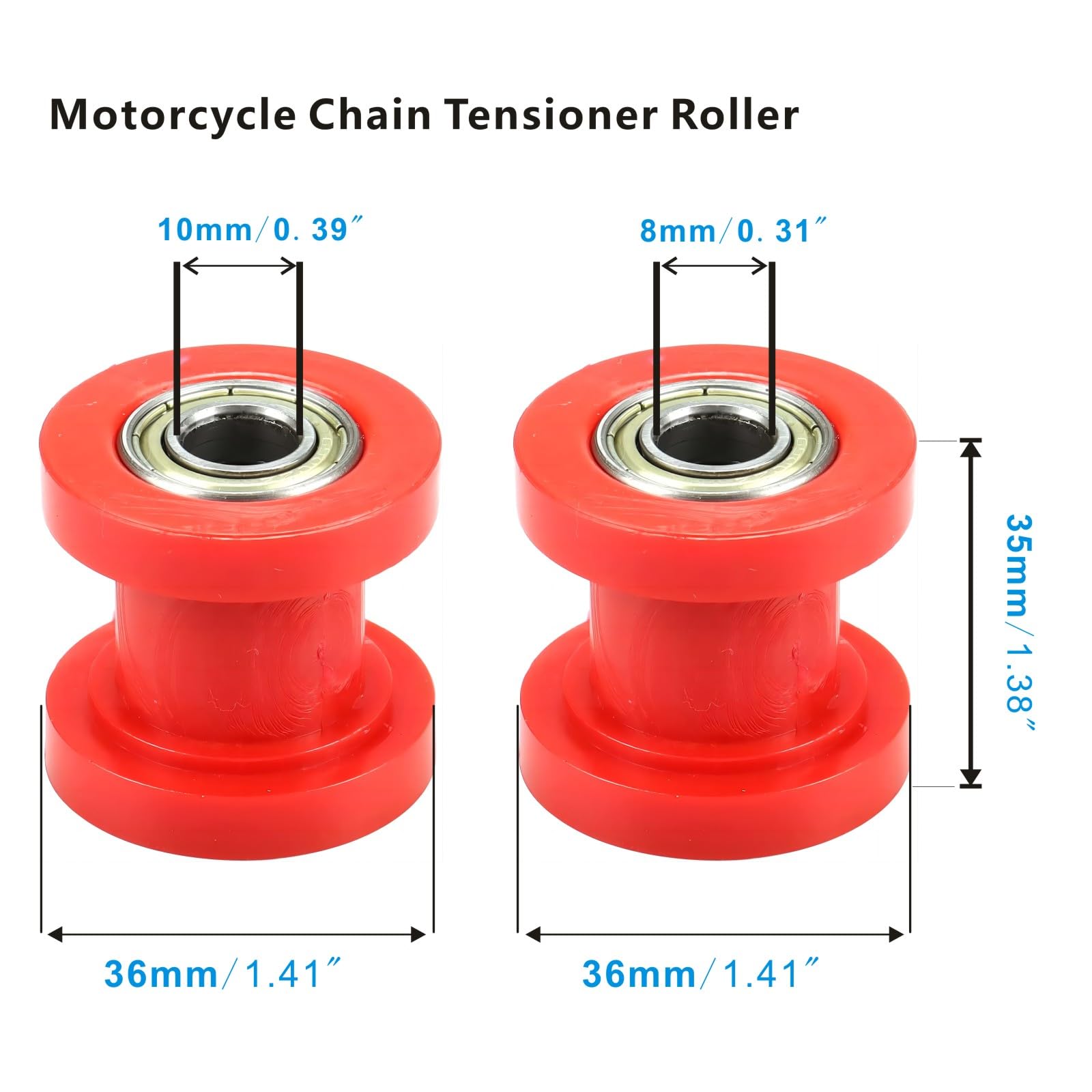 Kosida Upgrade 8Mm & 10Mm Chain Roller Tensioner Chain Roller Pulley Tensioner Wheel Guide Per For Motorcycle Mini Bike Xr125 Ssrc Rf50 Atv 125Cc 140Cc 160Cc Pit Dirt Bike (8Mm + 10Mm (Red))