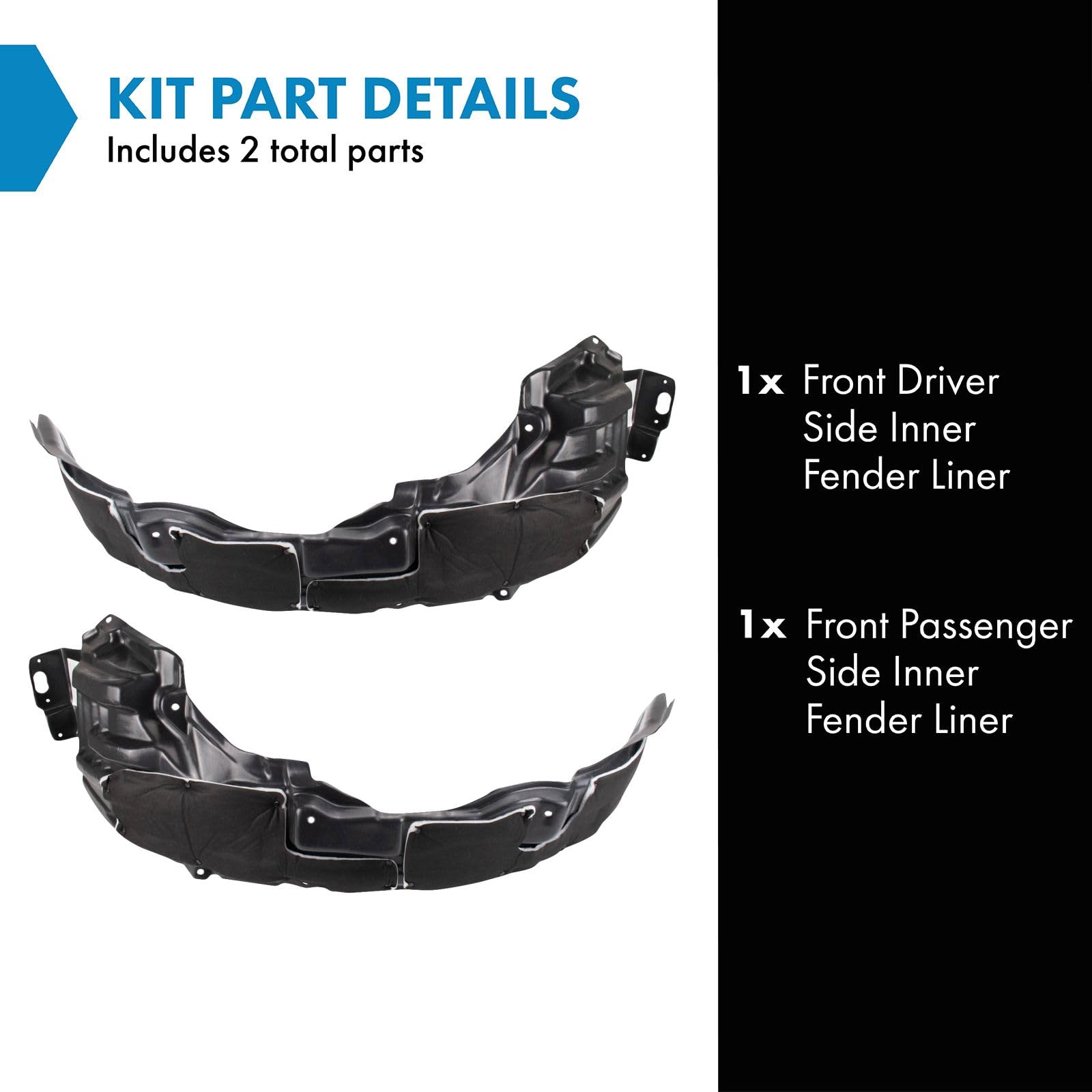 Trq Front Inner Fender Liner Set Compatible With 2014-2019 Mitsubishi Outlander Sport Mi1248127 Mi1249127