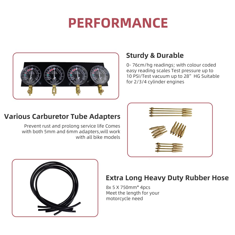 Alltooetools Universal Vacuum Carburetor Synchronization Balancer Gauge Carb Synchronizer Adjustment Tool Kit Compatible with Mo