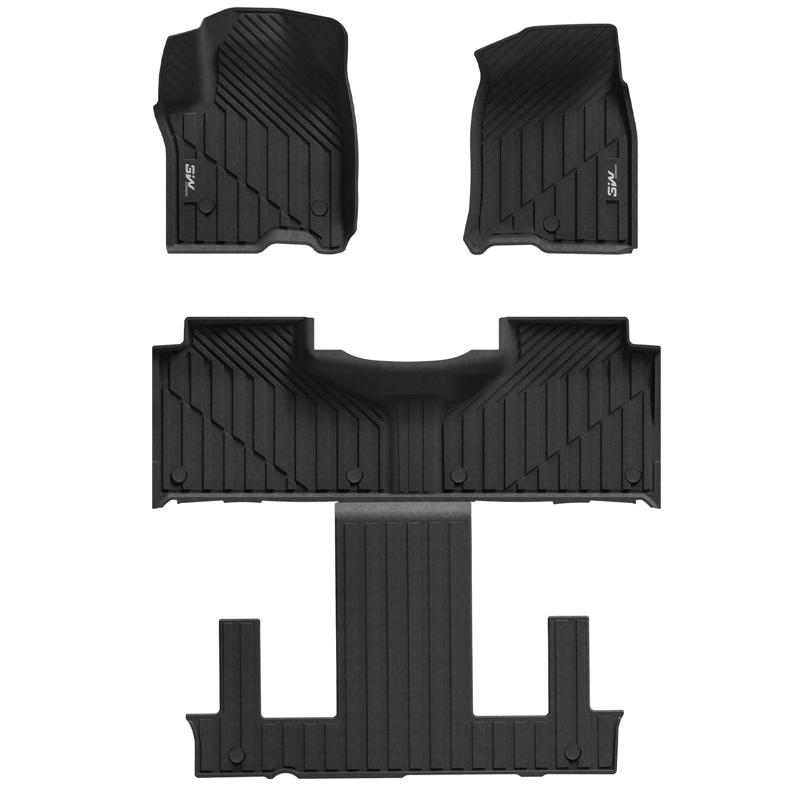 3W Floor Mats Fit For 2021 2022 2023 2024 2025 Chevy Tahoe/Gmc Yukon/Cadillac Escalade 7 Seat, Tpe All Weather Custom Fit Car Ac