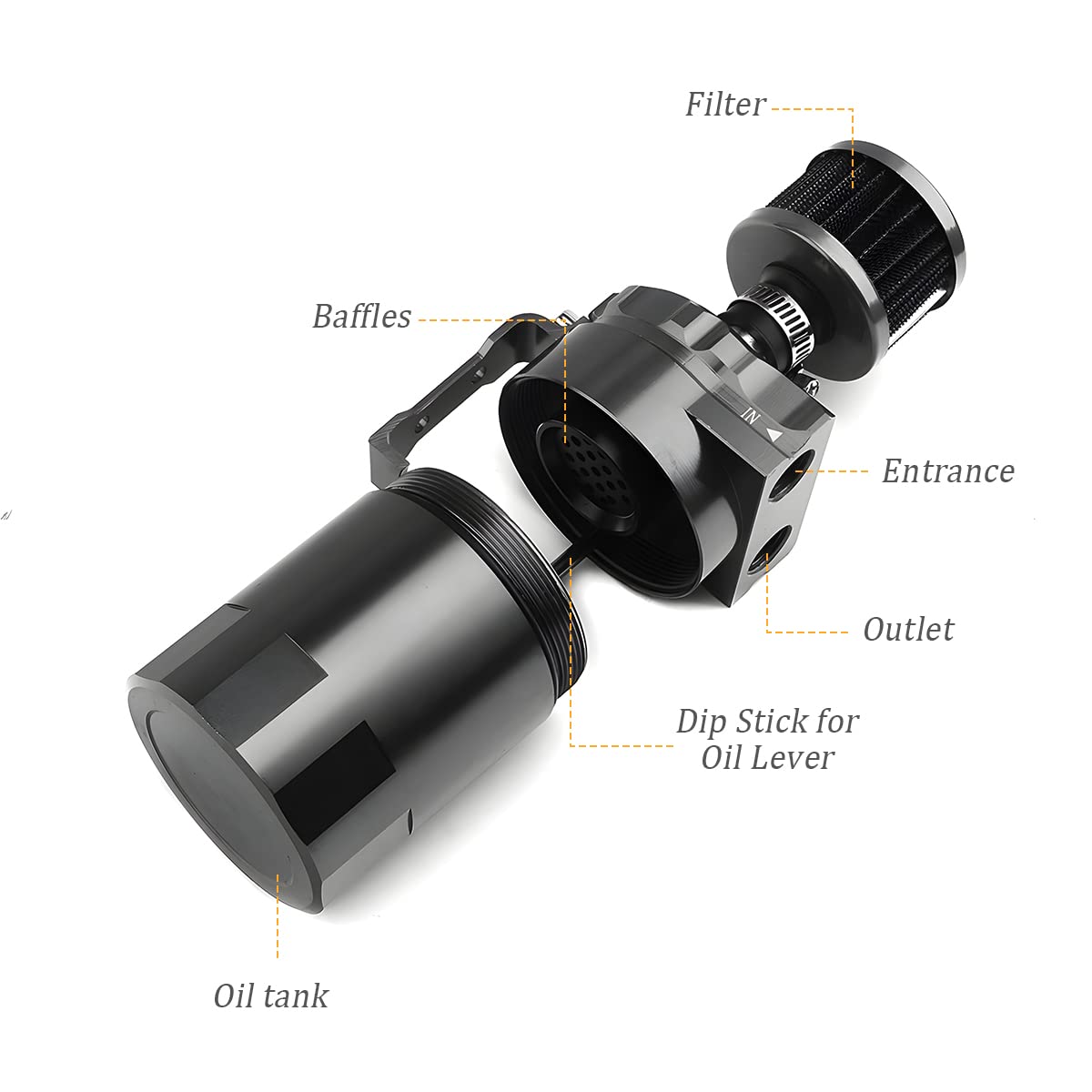 AICEL Baffled Oil Catch Can Kit, Aluminum Polish Baffled Car Oil Separator Catch Can with Fuel Line Hose Kit, Car Accessories 30