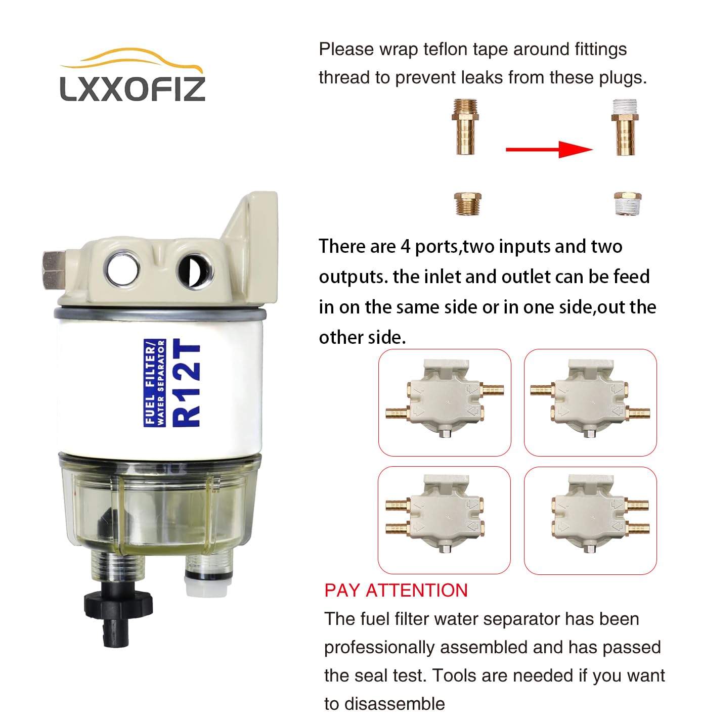 Marine Fuel Filter Water Separator Complete Kit for Outboard-R12T with NPT ZG1/4-19 Replaces Racor S3240 120AT R12T