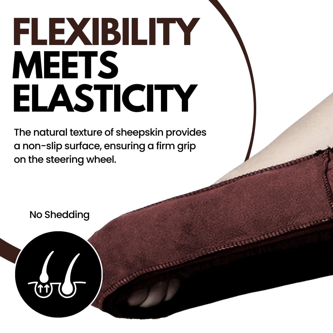 Andalus Australian Sheepskin Wool Steering Wheel Cover For Women & Men - Universal 15 Inch Steering Wheels & Accessories - Eco-F