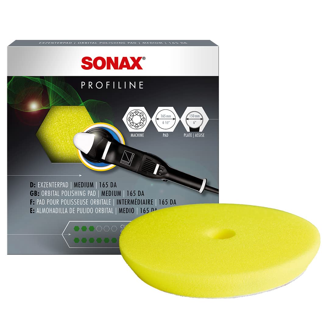 Sonax Yellow 6.5'' Dual Action Medium Cut Polishing Pad, Fits 6 Inch Backing Plate, Open Cell Foam Polishing Pad, Best Used As S