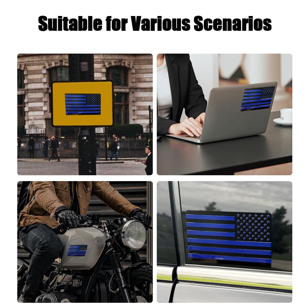 Pincuttee 2PC 3D Metal USA Flag Emblem and Sticker, American Flag Car Decal, 3D Metal Emblem, Car Bumper Sticker Accessory (Blue