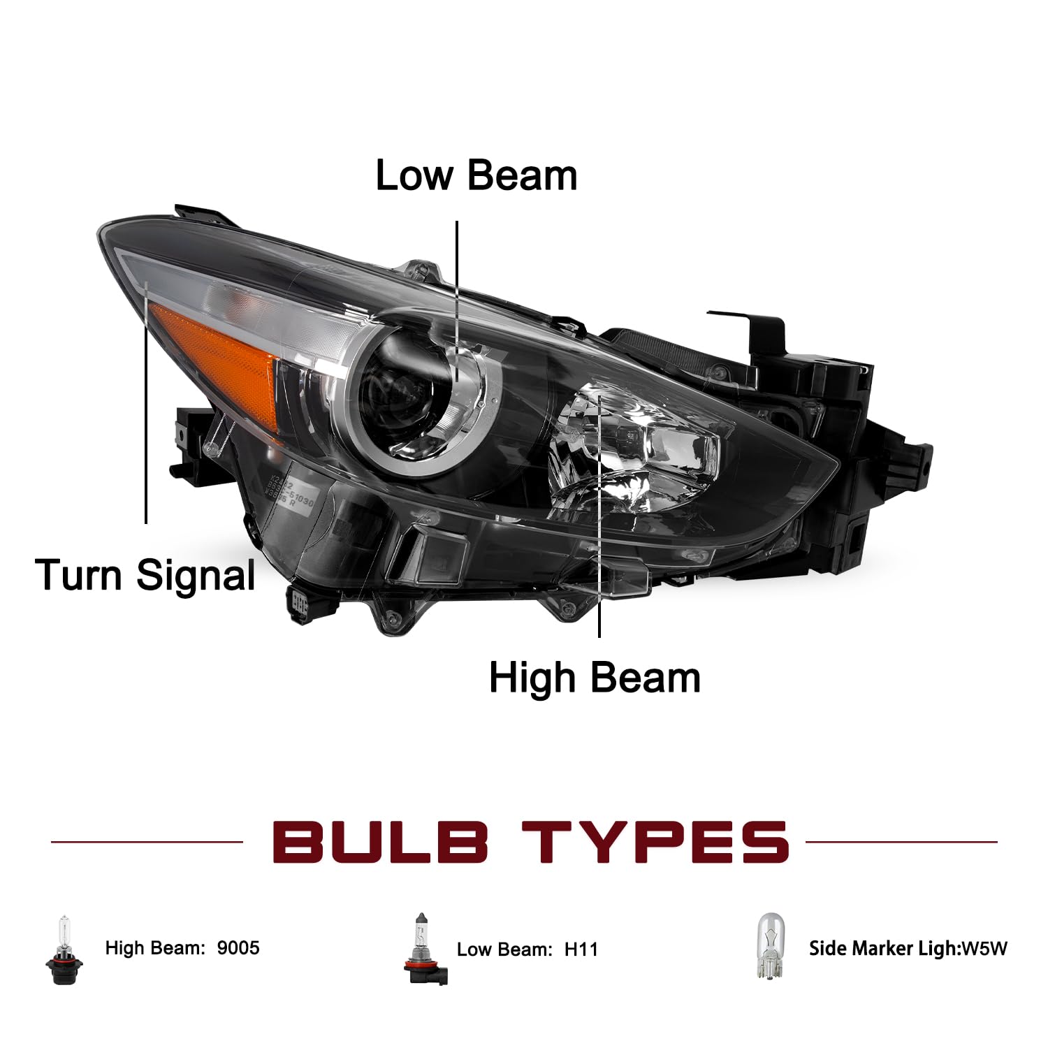 Jsboyat Headlight Assembly Replacement For 2017 2018 Mazda 3 Sedan 4-Door Projector Headlamp Right Passenger Side