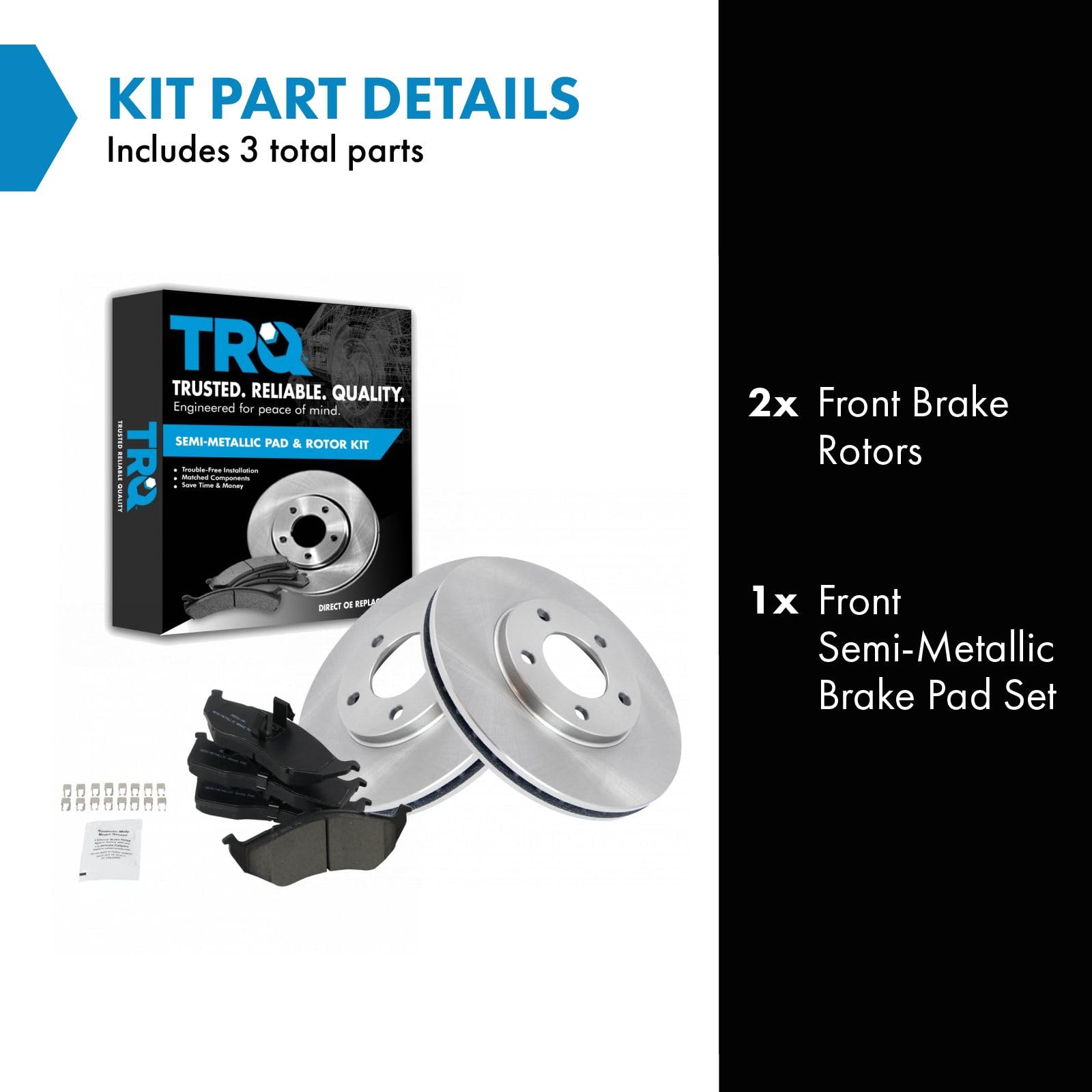 Trq Front Brake Pad & Rotor Kit Brake Pads Brake Rotor Semi-Metallic Compatible With 1996-2000 Chrysler Town & Country Dodge Car
