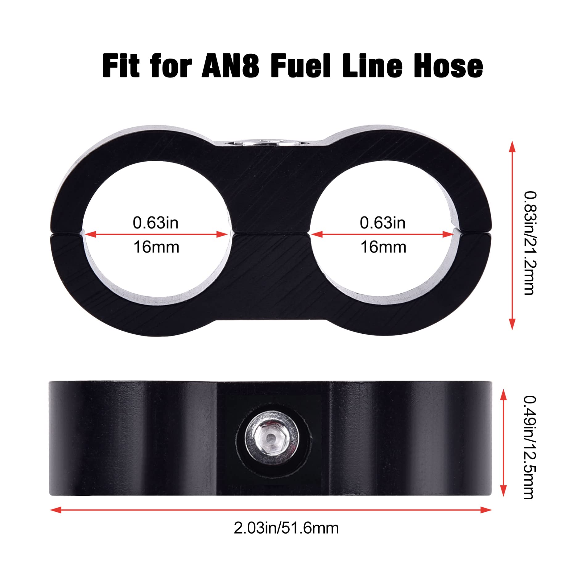 Evil Energy 8An Hose Separator Clamp, An8 Fuel Line Mounting Clamp Aluminum Black 4Pcs