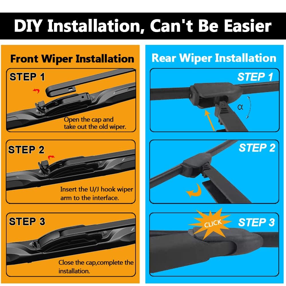 Autoboo 24''+20'' Windshield Wipers With 10'' Rear Wiper Blade Sets Replacement For Kia Soul 2020 2021 2022 2023 -Original Facto