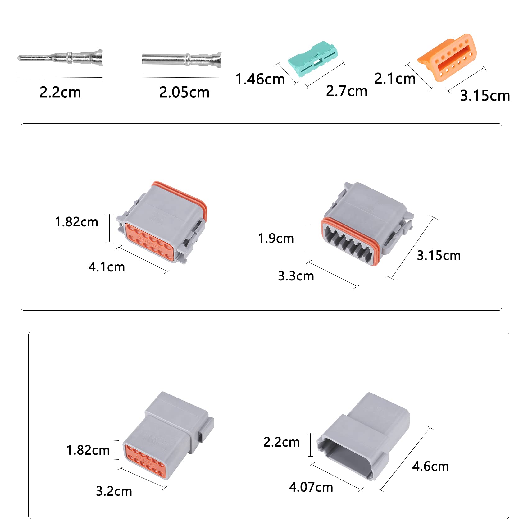 Muyi 12 Pin Connector 3 Kits Dt Series Automotive Connectors Ip67 Waterproof Electrical Wire Connector Heavy Duty 14-18 Awg Wire