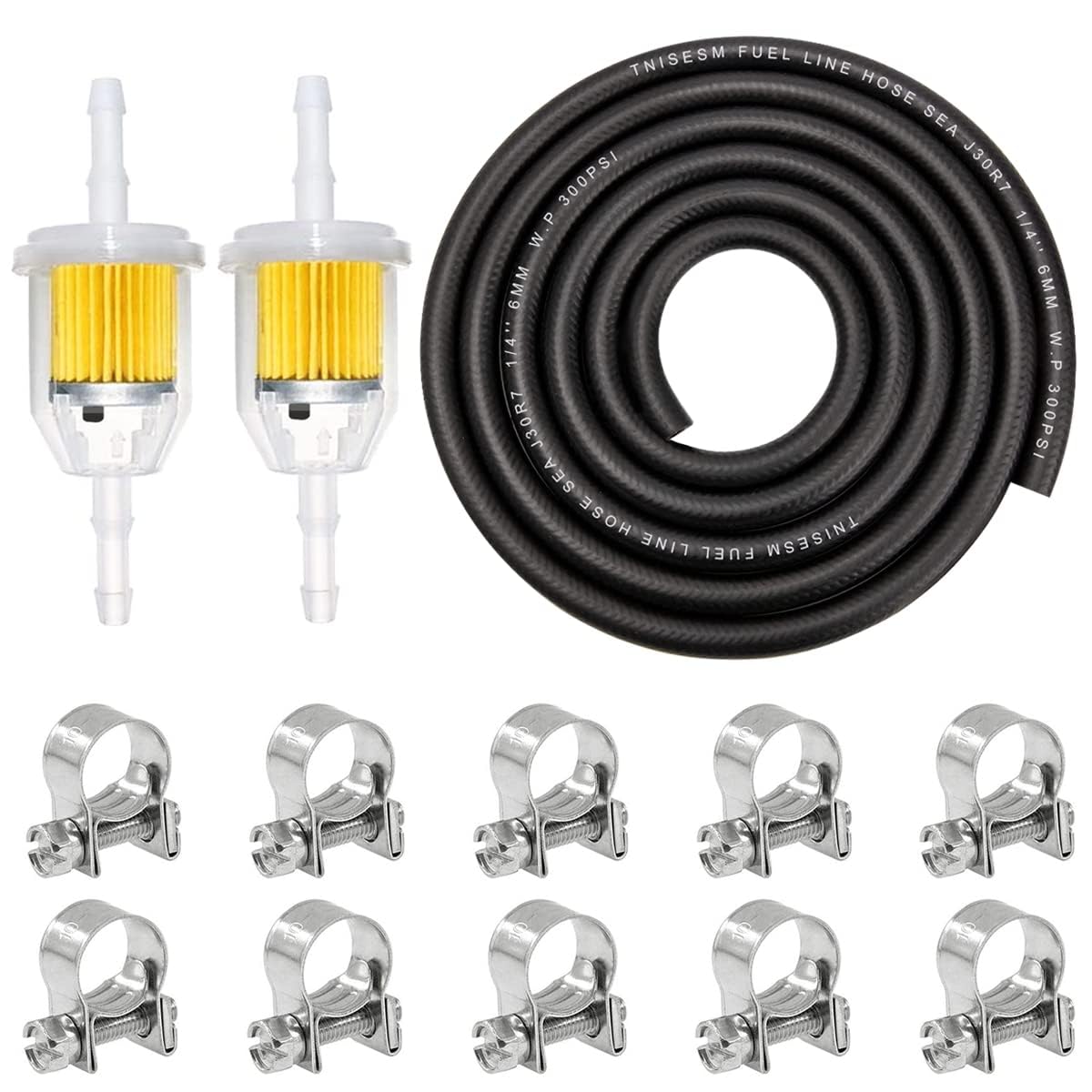 Tnisesm 1/4''(6MM) Inch ID Fuel Line kits, 2 Meter / 6-Foot Fuel Line + 2Pcs 1/4 Inch X 5/16 Inch Gas Inline Fuel Filters with M
