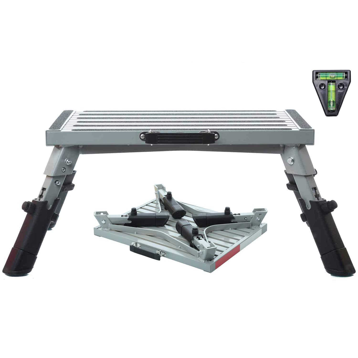 Homeon Wheels 19 X 14.5 Large Rv Step Stool, 1,500Lbs Adjustable Height Aluminum Folding Platform Step Sheath Non-Slip Rubber Feet, Reflective Stripe, Handle, Rv T Level Rv Steps