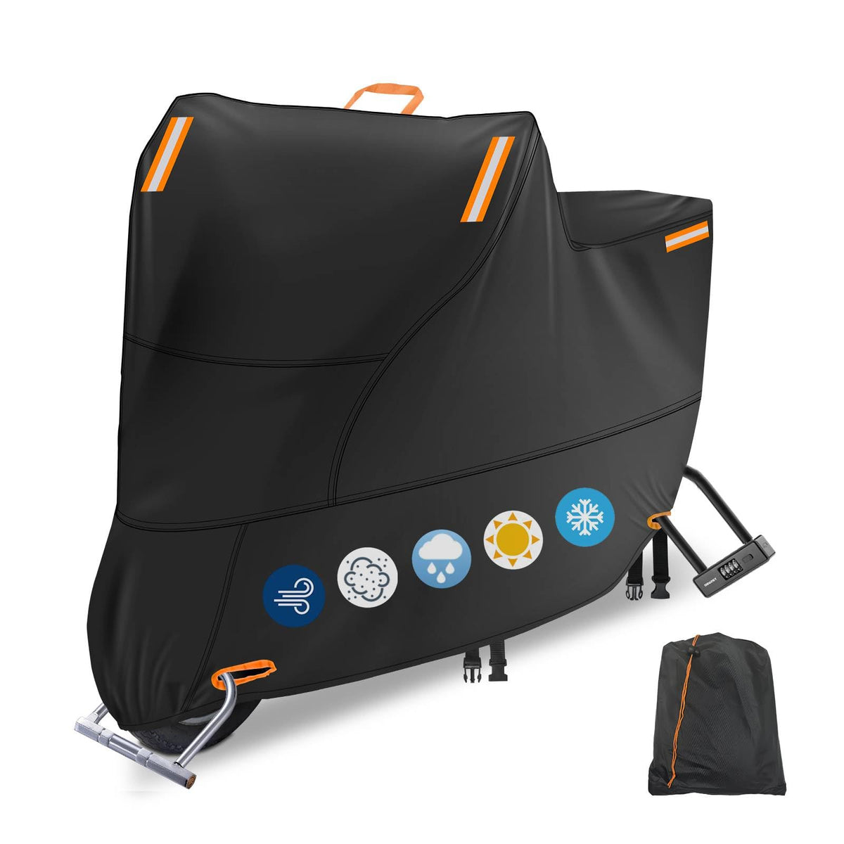 Motorcycle Covers Waterproof Outdoor Storage, Heavy Duty Motorbike Scooter Cover All Weather Protection with 4 Reflective Strips