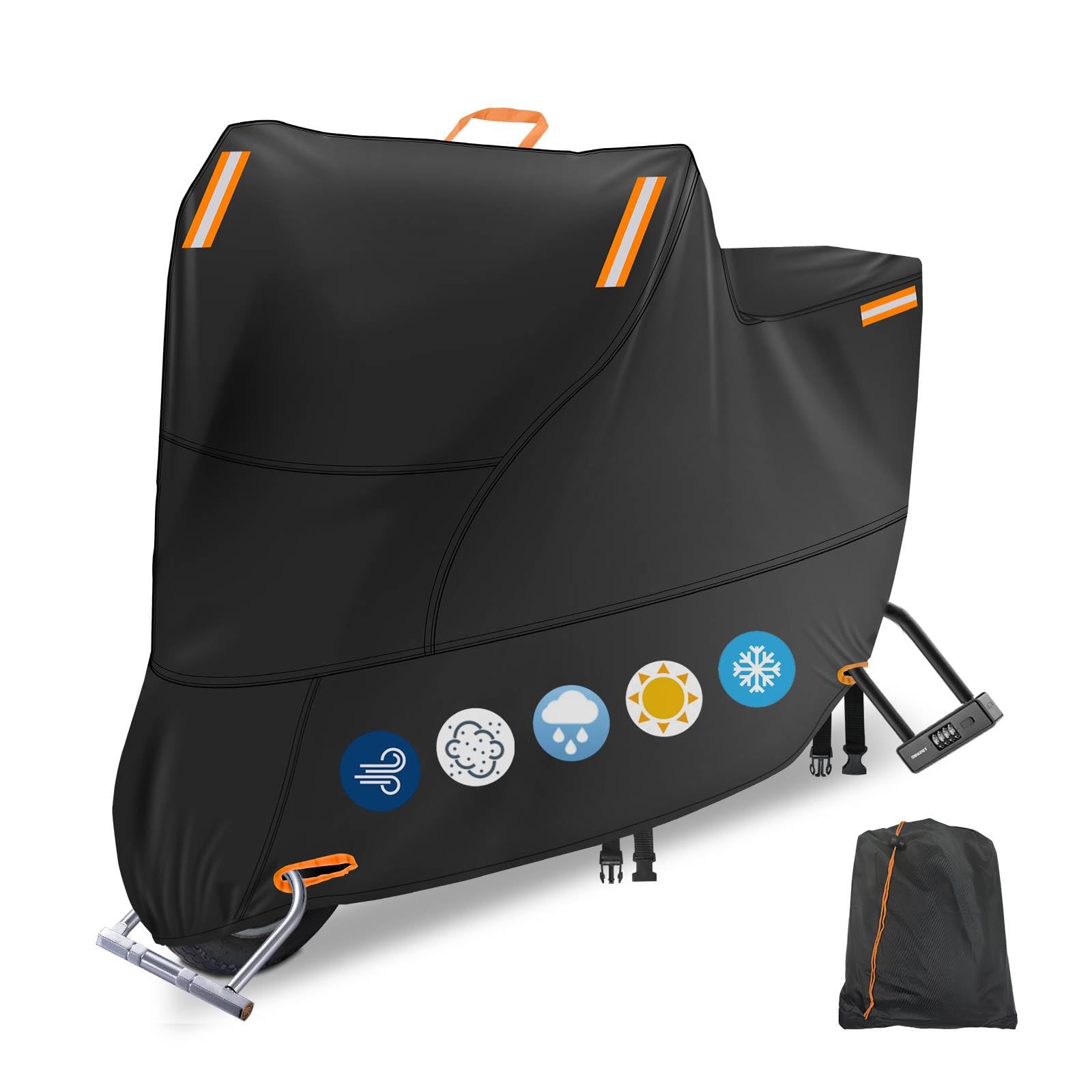 Waterproof Motorbike Cover Outdoor, Motorcycle Scooter Moped Rain Dust Protection Cover with 4 Reflective Strips and 2 Windproof